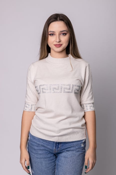 Bluza alba tricotata cu maneca scurta