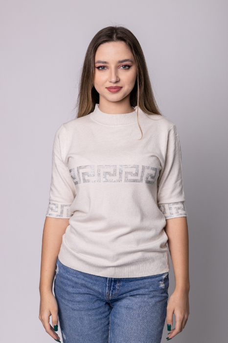 Bluza alba tricotata cu maneca scurta