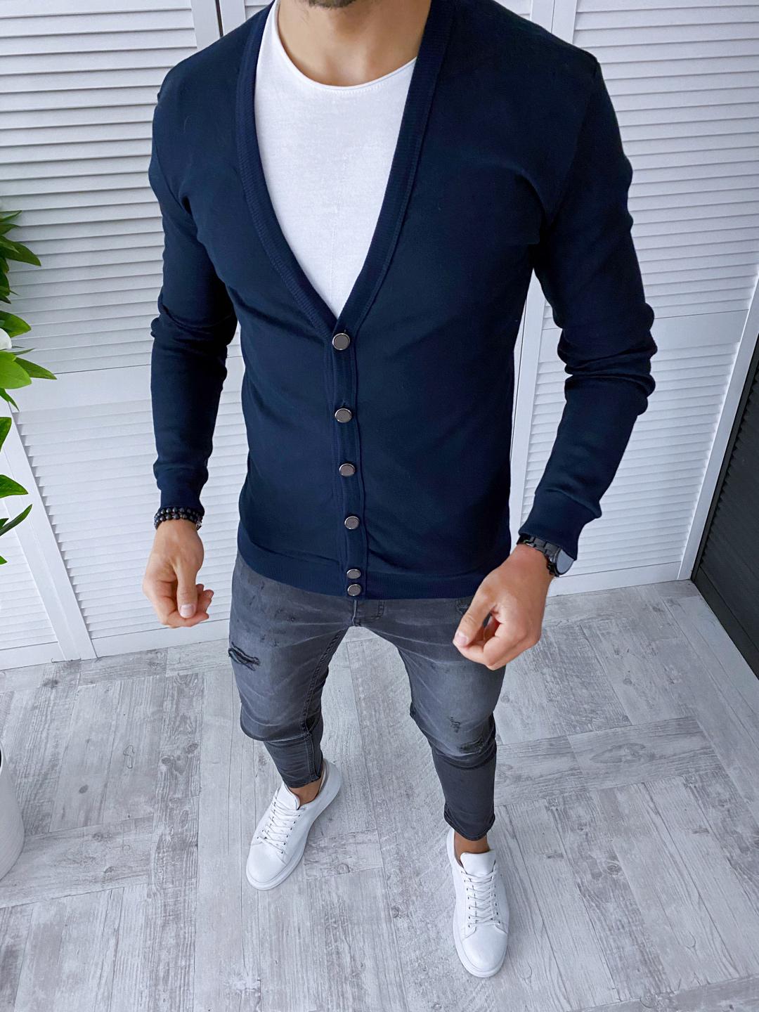 Bluza barbati slim fit bleumarin B7556 U1