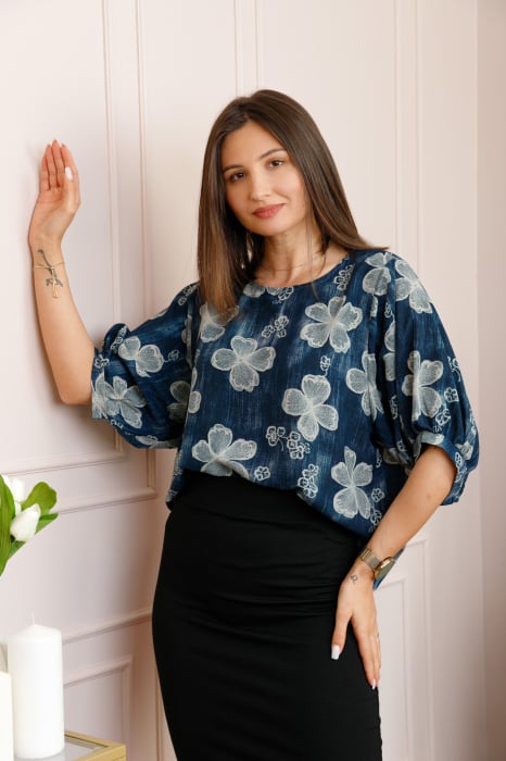 Bluza bleumarin cu imprimeu floral alb Harper plus size