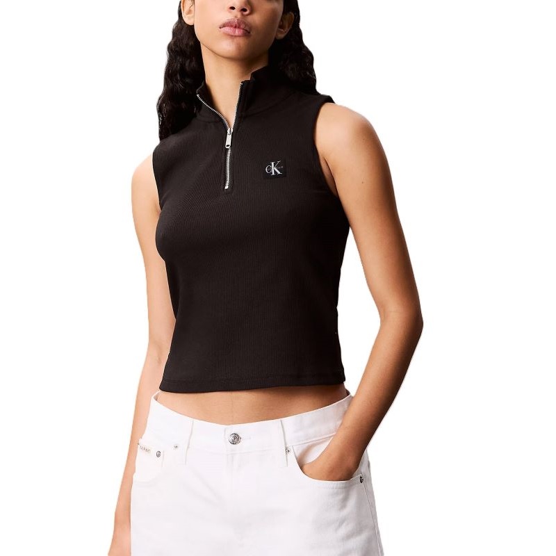 Bluza cu fermoar Calvin Klein A- WOVEN LABEL SL QZ TOP - poza 1