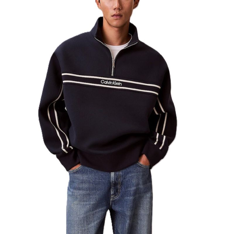 Bluza cu fermoar Calvin Klein LS COTTON SPACER STRIPE RIB QTR