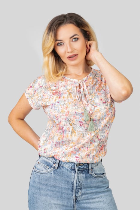 Bluza cu snur si imprimeu cu picatele colorate