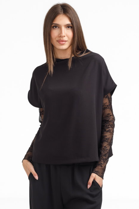 Bluza dama din dantela eleganta , bluza transparenta chic neagra
