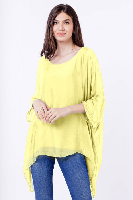 Bluza din matase si vascoza in colturi, galben pai