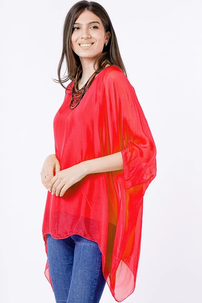 Bluza din matase si vascoza in colturi, rosie
