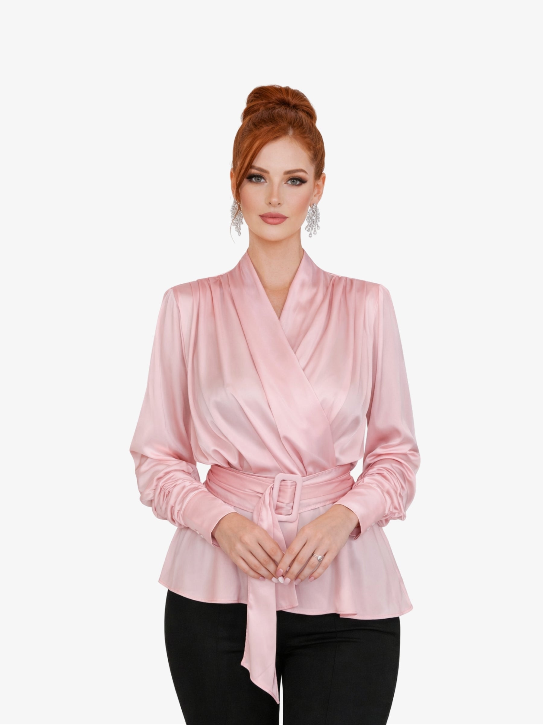 Bluza din Satin si Bumbac "Eveline", Roz - S
