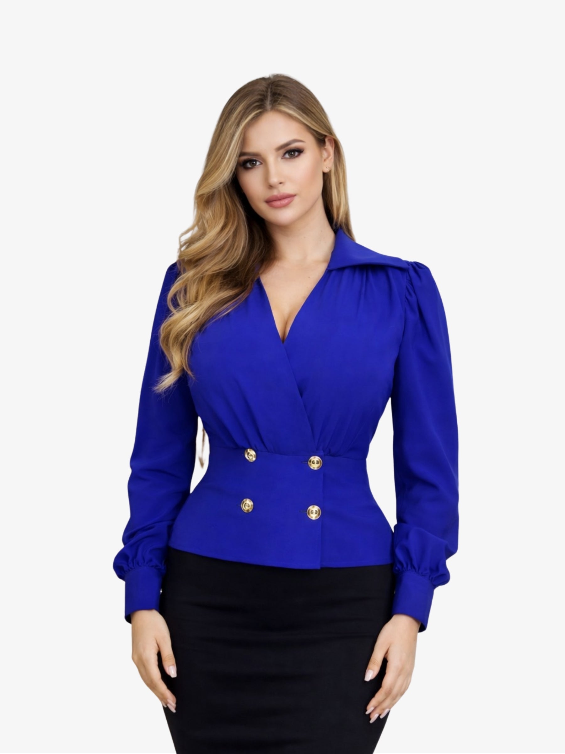 Bluza din Satin si Bumbac "Jessy", Albastra - L