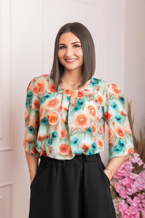 Bluza eleganta Anastasia cu imprimeuri florale - Orange