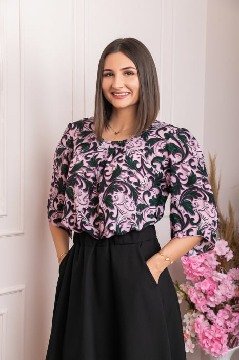 Bluza eleganta Anastasia cu imprimeuri florale - Roz