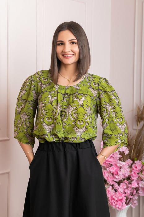 Bluza eleganta Anastasia cu imprimeuri florale - Verde