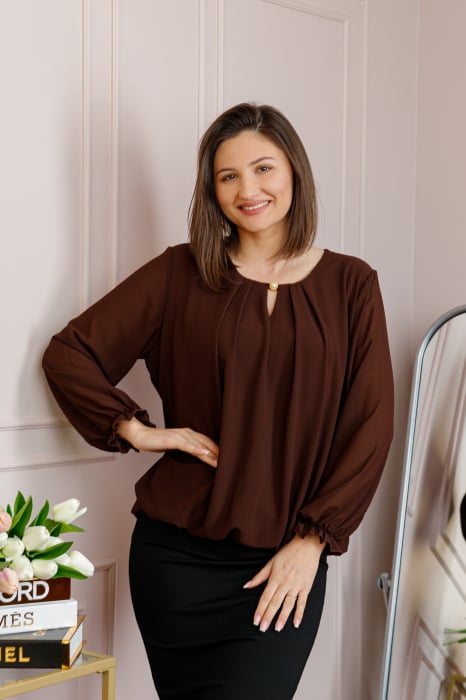 Bluza eleganta dama Sheila din voal cu captuseala - Maro