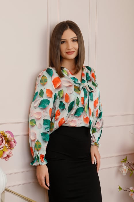 Bluza eleganta Jessica cu maneci bufante si decolteu cu funda - Verde