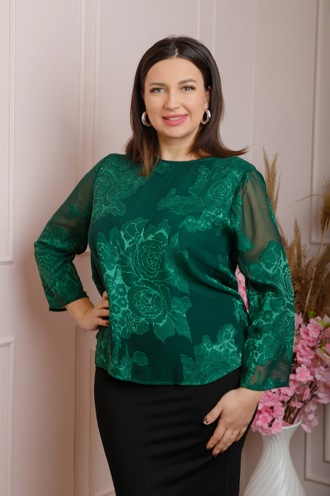 Bluza Florence eleganta din voal verde cu imprimeu floral