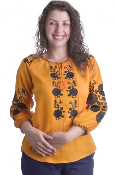 Bluza galbena cu motiv floral negru Natasa 03