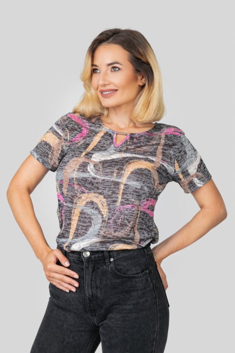 Bluza maro cu imprimeuri multicolore