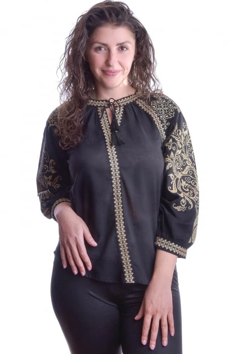 Bluza neagra cu motiv auriu Tereza