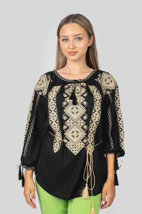 Bluza neagra cu motiv geometric crem Marlena 03