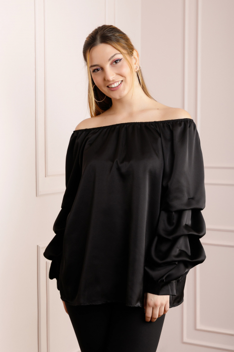 Bluza neagra eleganta cu maneci bufante