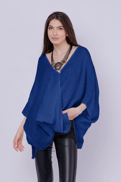 Bluza oversize petrecuta, din in, albastra