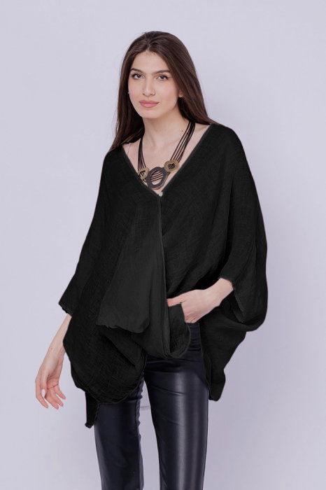 Bluza oversize petrecuta, din in, neagra