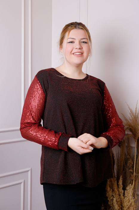 Bluza plus size Chloe cu paiete si fir lame - Grena