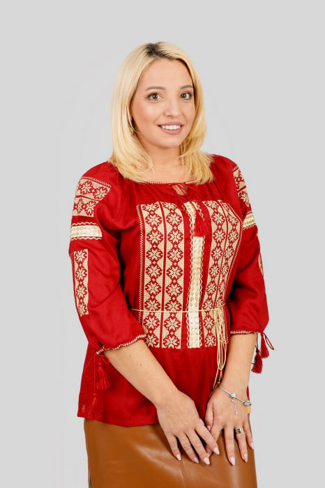 Bluza rosie cu motiv floral auriu Doris 01