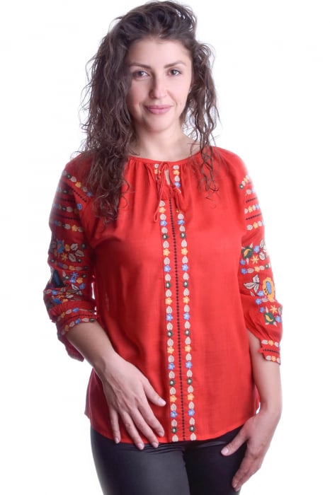 Bluza rosie cu motiv multicolor Livia