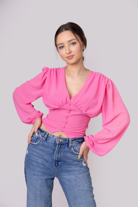 Bluza roz cu maneci bufante