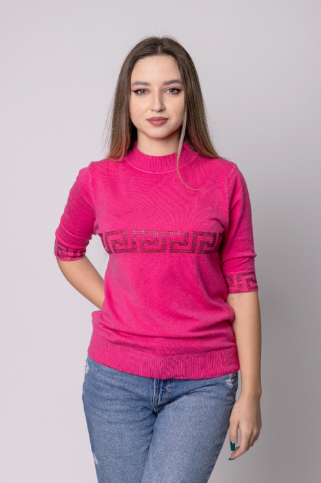 Bluza roz tricotata cu maneca scurta