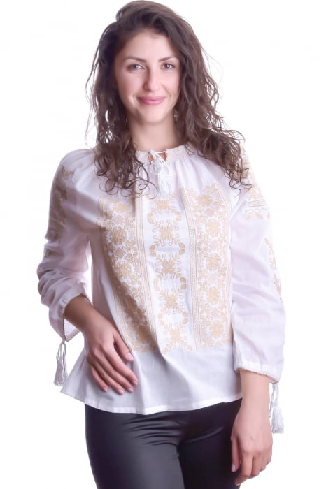 Bluza tip ie alba cu motiv geometric crem Liana 04
