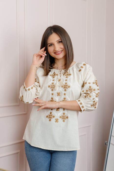 Bluza tip ie ivoire cu motiv geometric maro Eliza