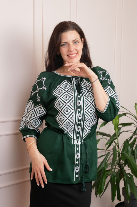 Bluza tip ie verde cu motiv geometric alb Eleonora
