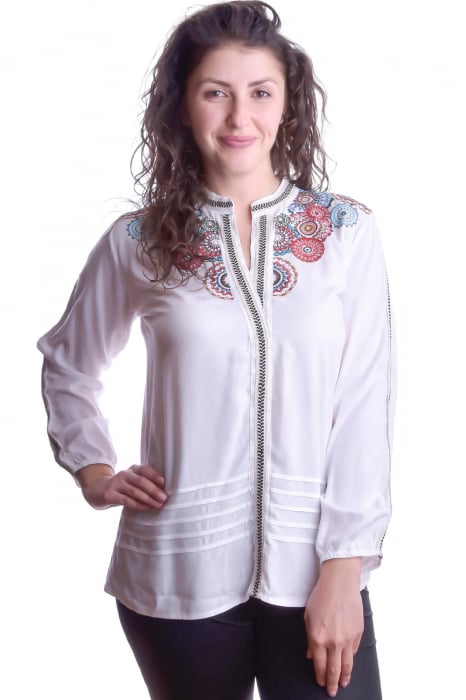 Bluza traditionala alba cu motiv geometric multicolor Antonia