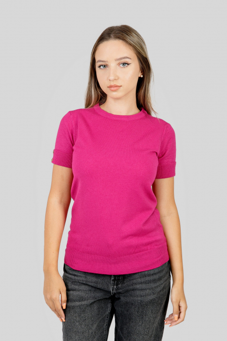 Bluza tricotata ciclam cu nasturi decorativi
