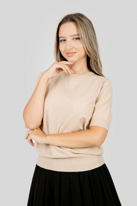 Bluza tricotata crem cu fir stralucitor