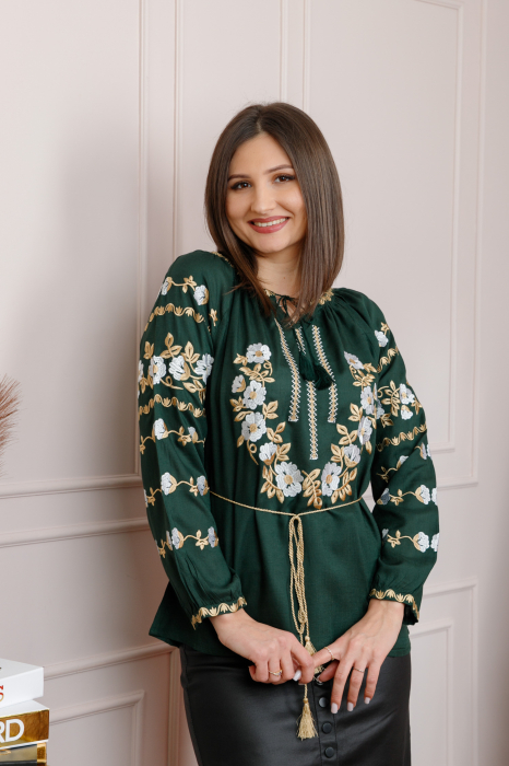 Bluza verde cu motiv floral alb Nina 03
