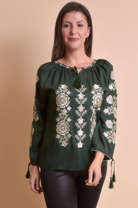 Bluza verde cu motiv floral auriu Andrada 03