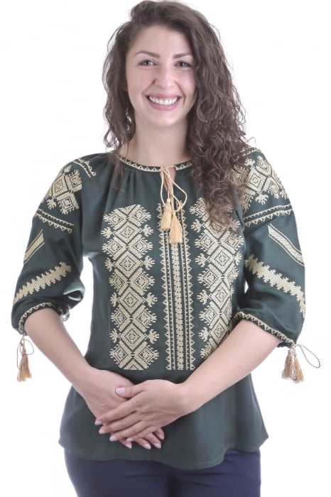 Bluza verde cu motiv geometric auriu Maia 01