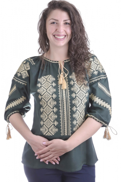 Bluza verde cu motiv geometric auriu Maia 01