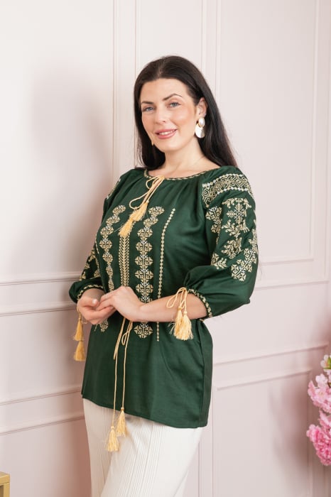 Bluza verde cu motiv geometric auriu Melissa 07 - maneca scurta