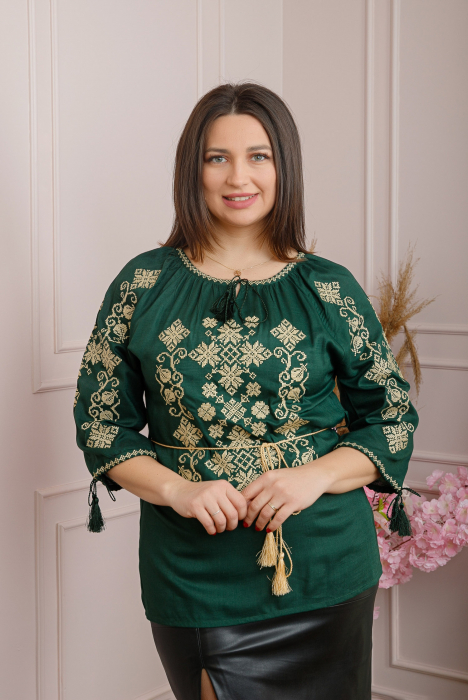 Bluza verde cu motiv geometric auriu Nadina