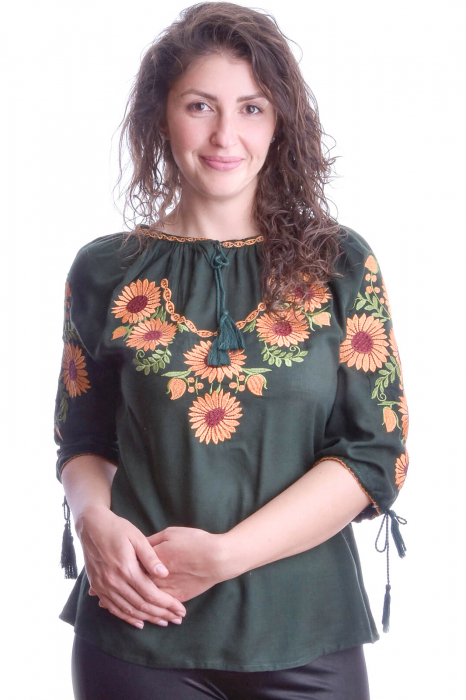 Bluza verde cu motiv portocaliu Sandra 01