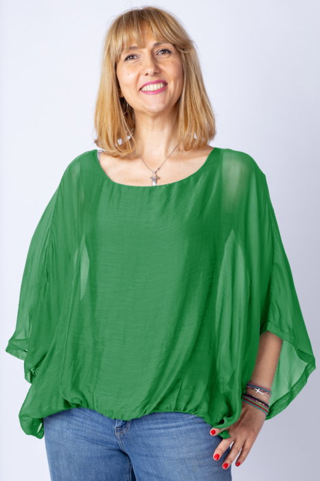 Bluza verde din matase si vascoza cu maneca fluture