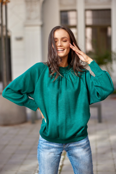 Bluza verde oversized cu maneci raglan