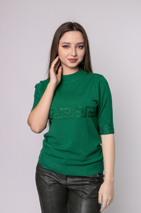 Bluza verde tricotata cu maneca scurta