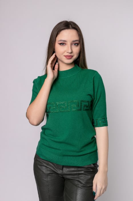 Bluza verde tricotata cu maneca scurta