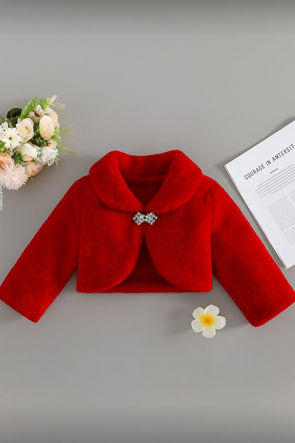 Bolero rosu elegant din blanita ecologica pentru fete - Blanca