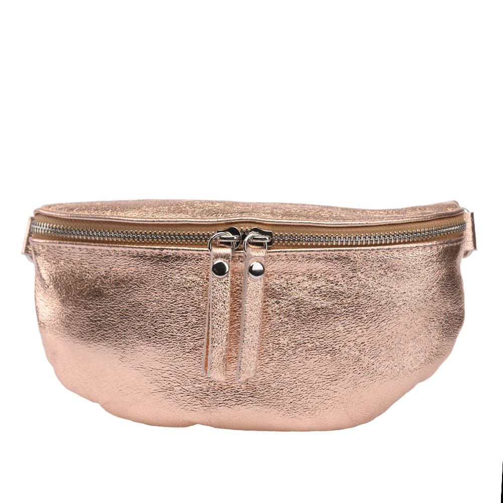Borsetă damă din piele naturala roz sidefat Waist Glam