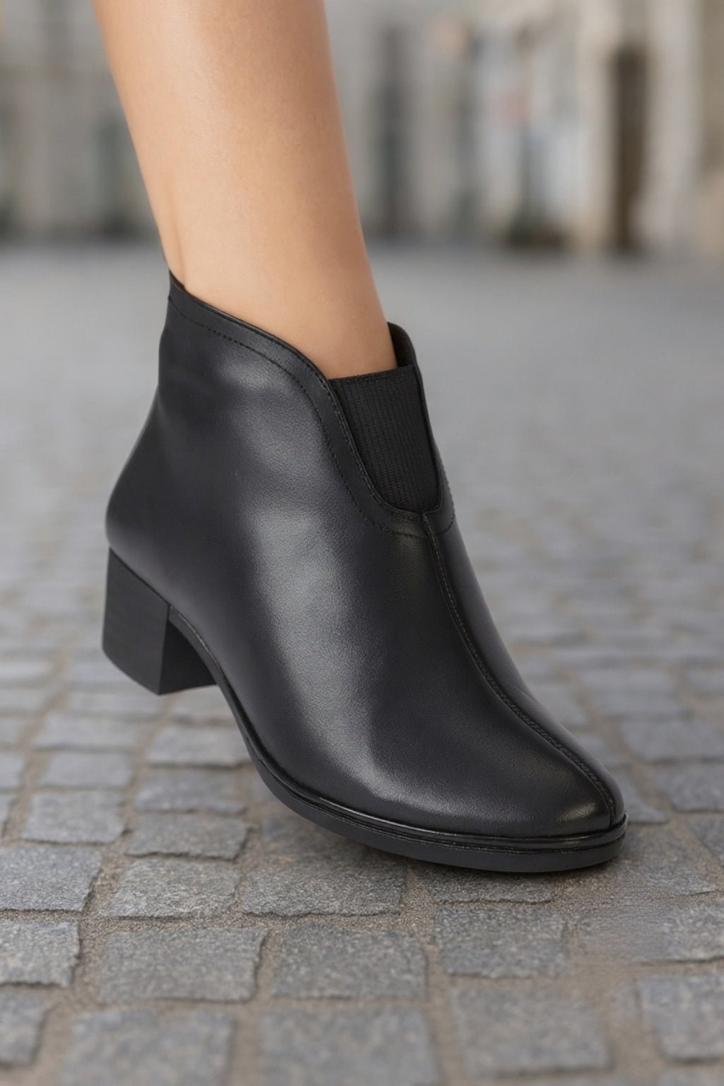 Botine Casual din Piele Box Negre cu Fermoar - OVE